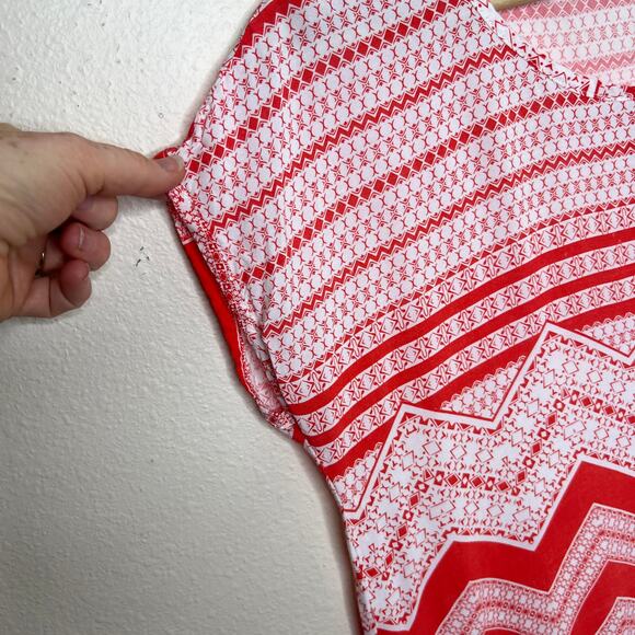 Solitaire Red White Short Sleeve Blouse Medium - Picture 3 of 9